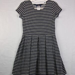 Polo Ralph Lauren Girls 12-14 Striped Pleated-Skirt Summer Dress, Navy/Gray
